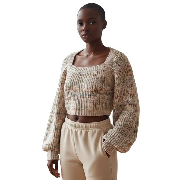 Blue Blush Womens Multicolor Knit Cropped Sweater M - Picture 1 of 9